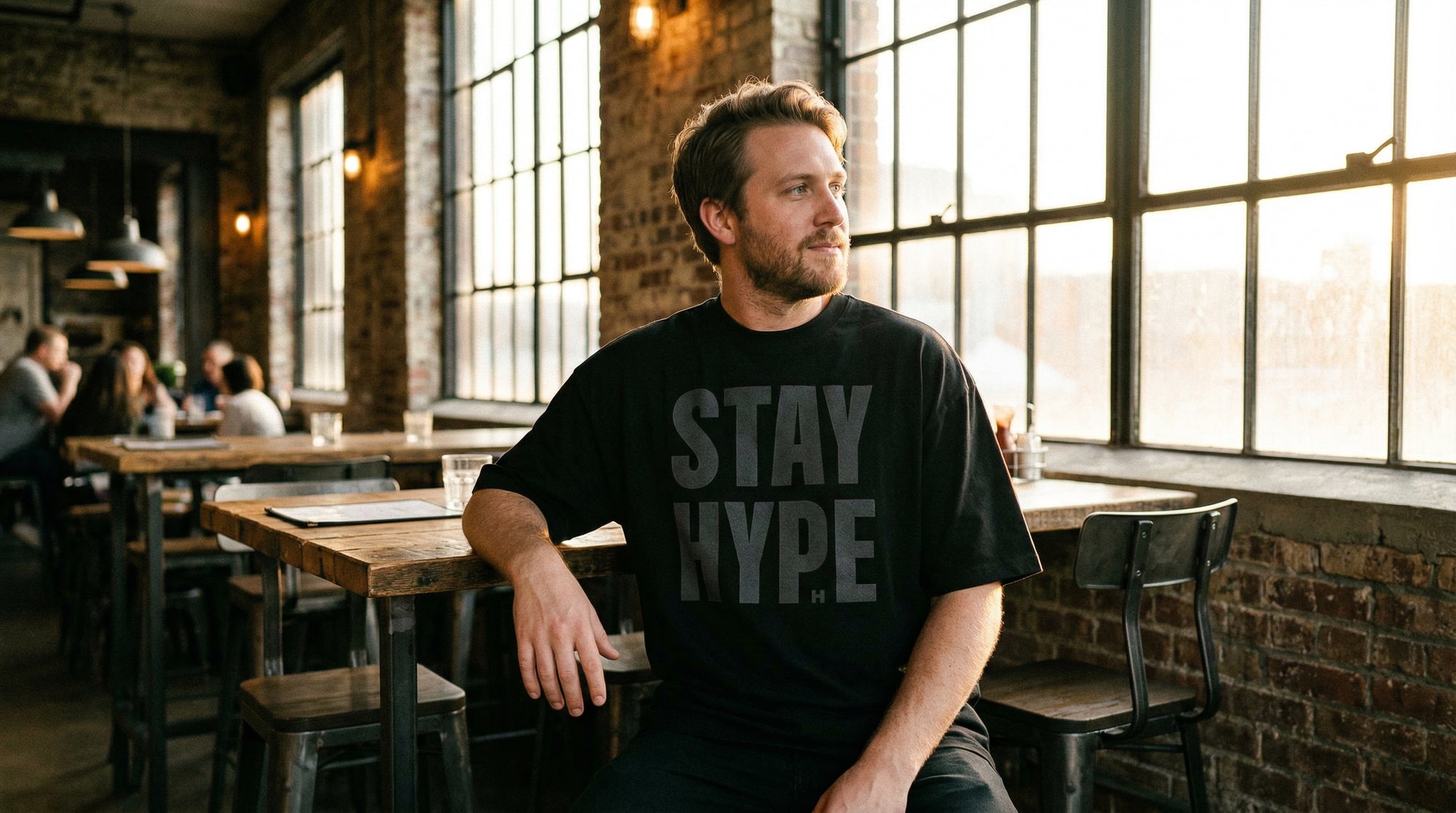 Stay Hype Black Tonal Boxy Tee